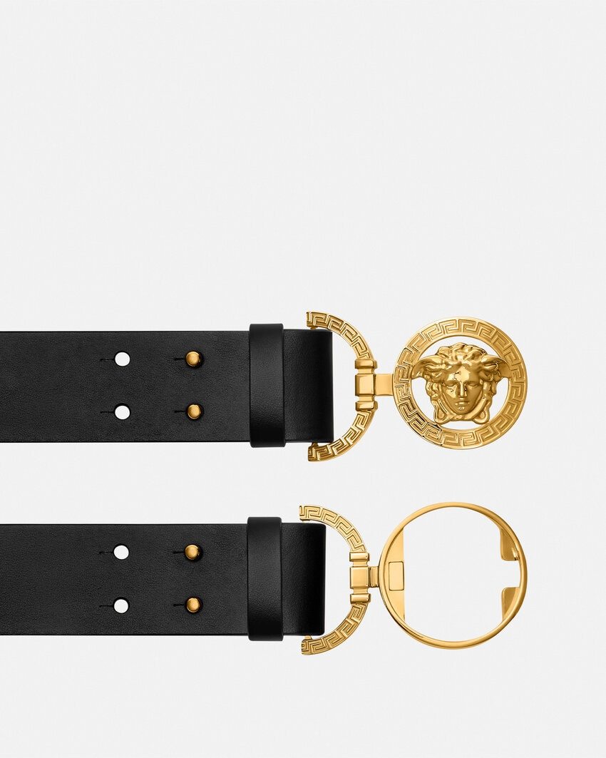 Versace La Medusa Leather Wide Belt In Black