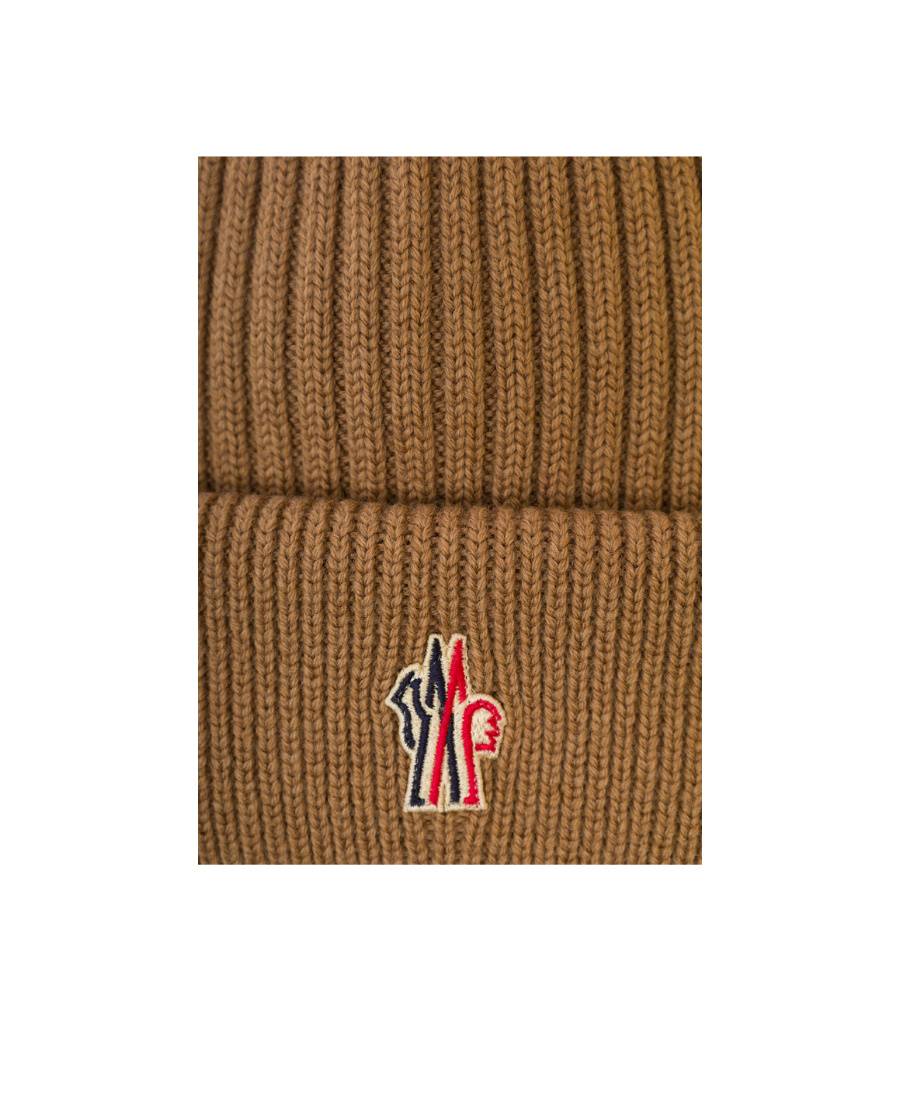Moncler Logo-embroidered Padded Wool Beanie In Brown