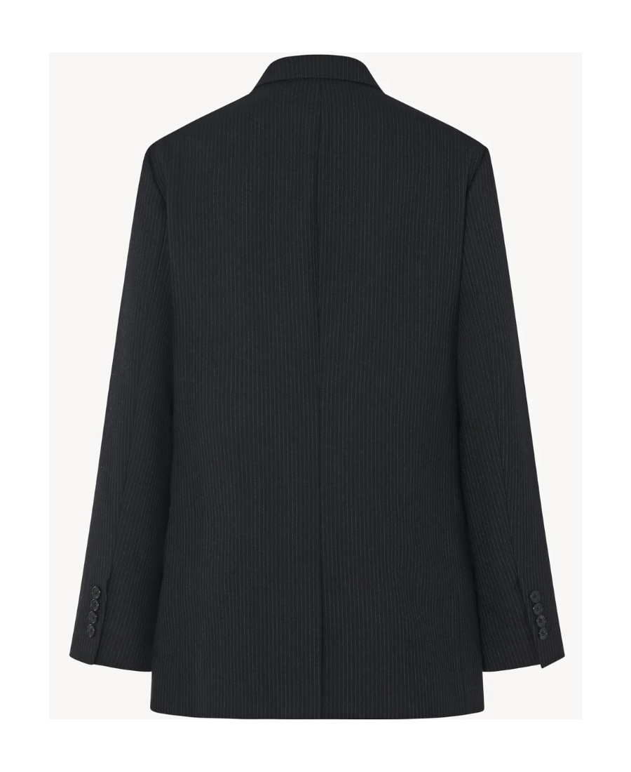 The Row Pinstripe-pattern Double-breasted Blazer In Black