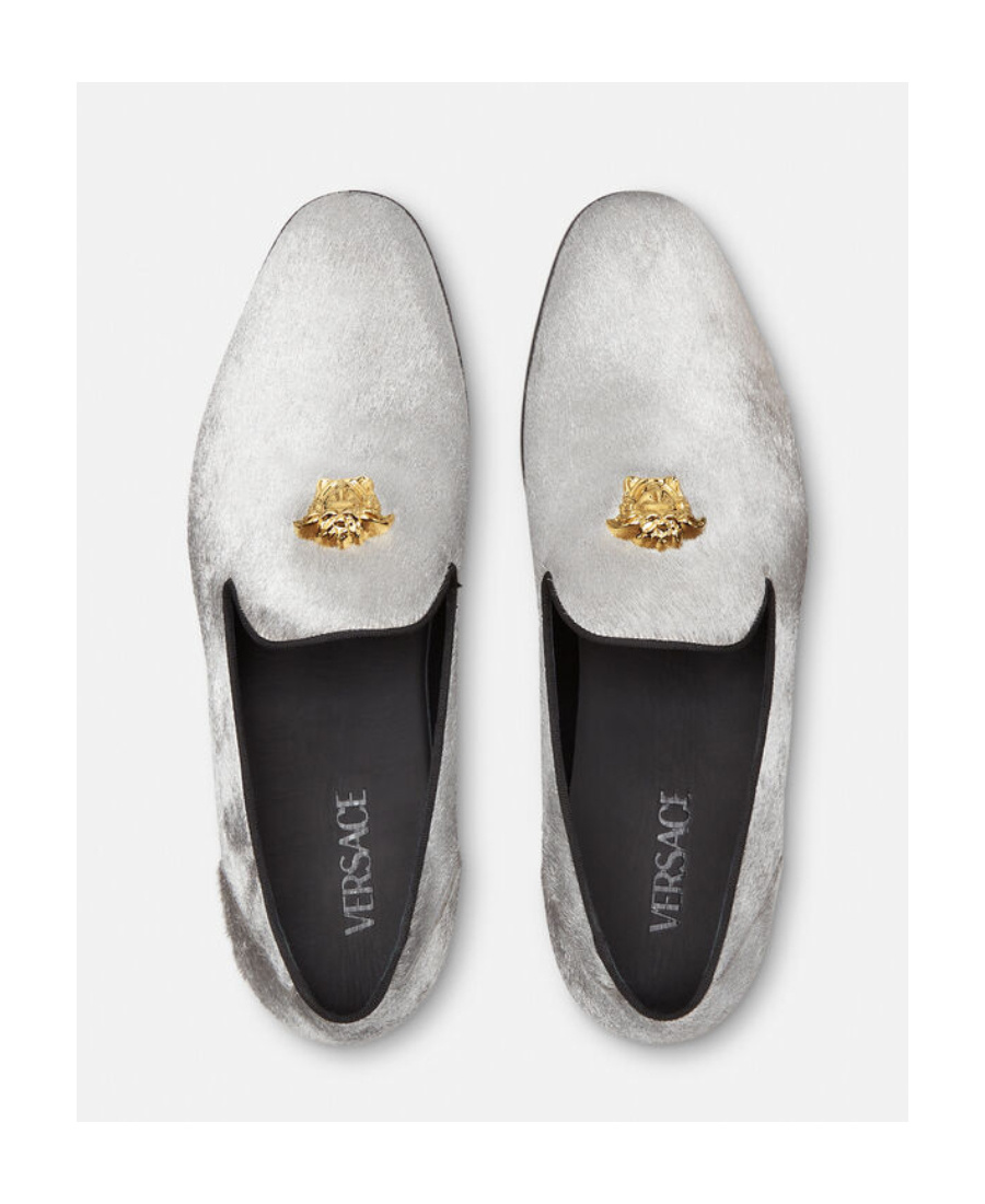 Versace Medusa-head Slippers In Gray