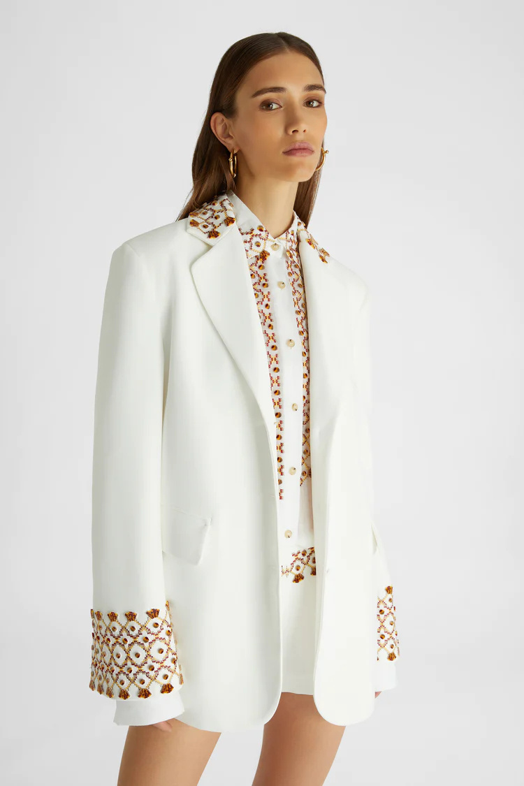 Ermanno Scervino Single-breasted Embroidered Blazer In White