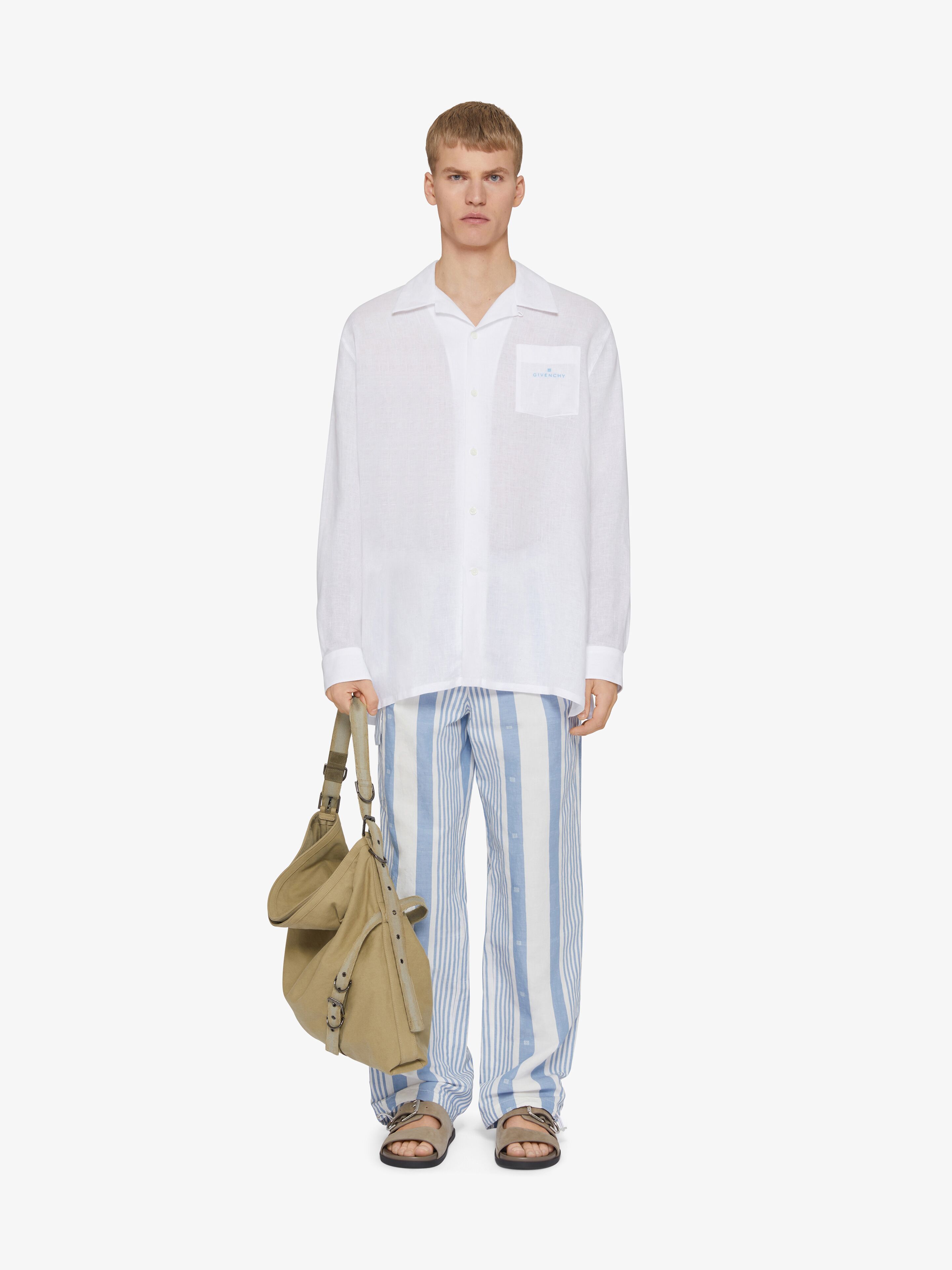 Givenchy Pants In Linen With 4g Stripes In White