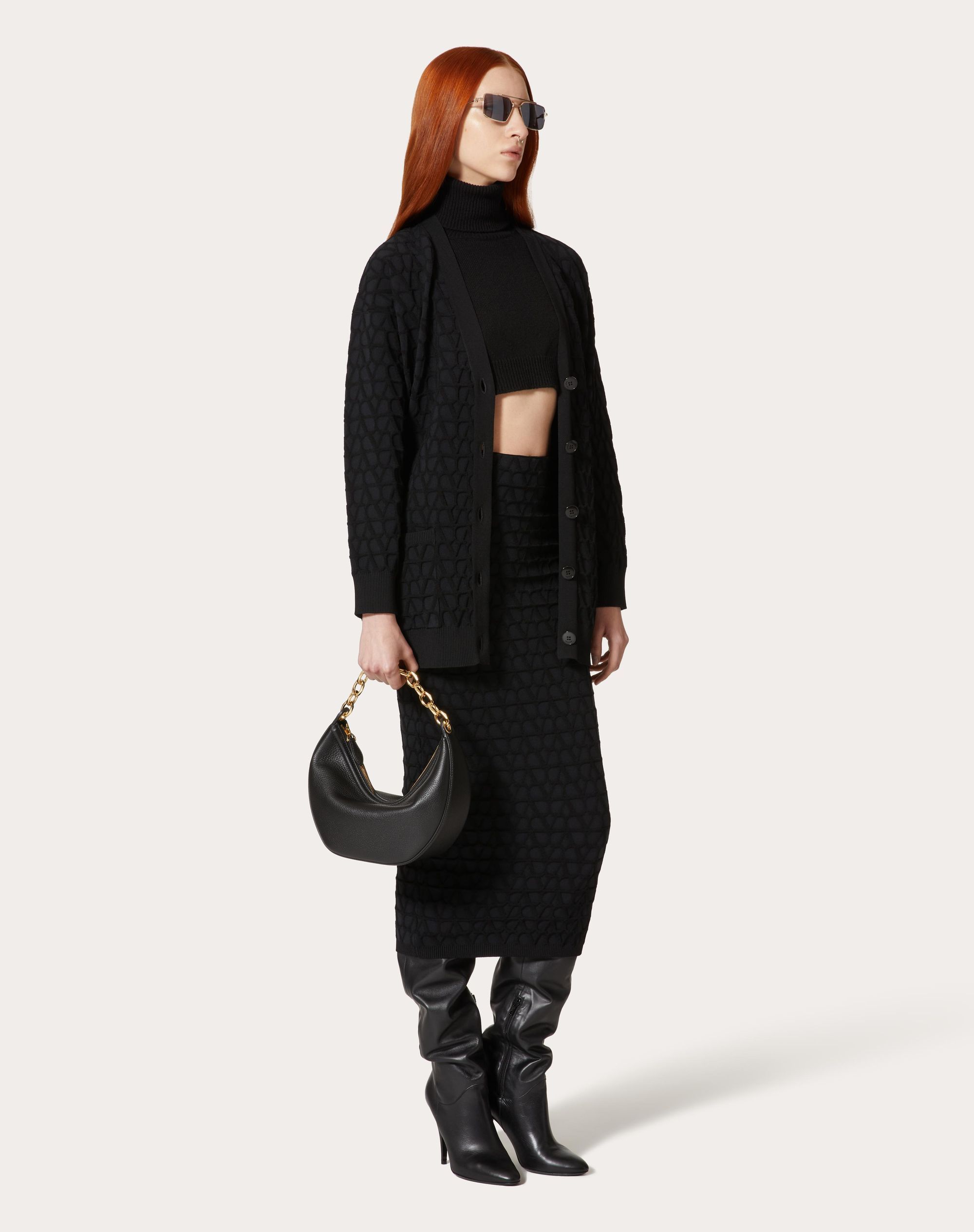 Valentino Small Vlogo Moon Leather Shoulder Bag In Black