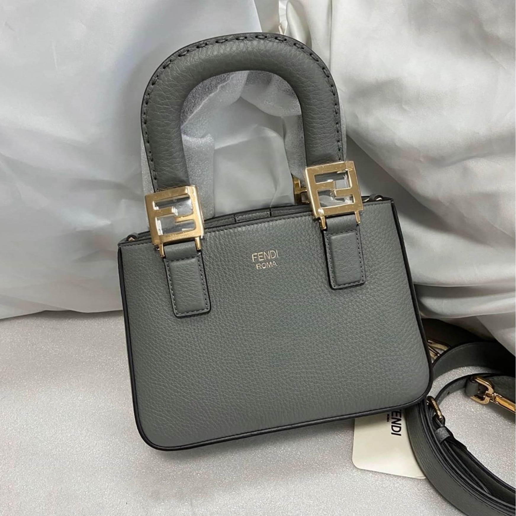 Fendi Mini Ff Motif Tote In Grey