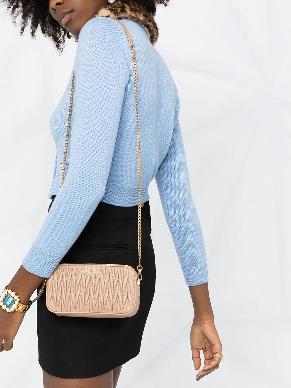 Miu Miu Matelassé-effect Mini-bag In Nude