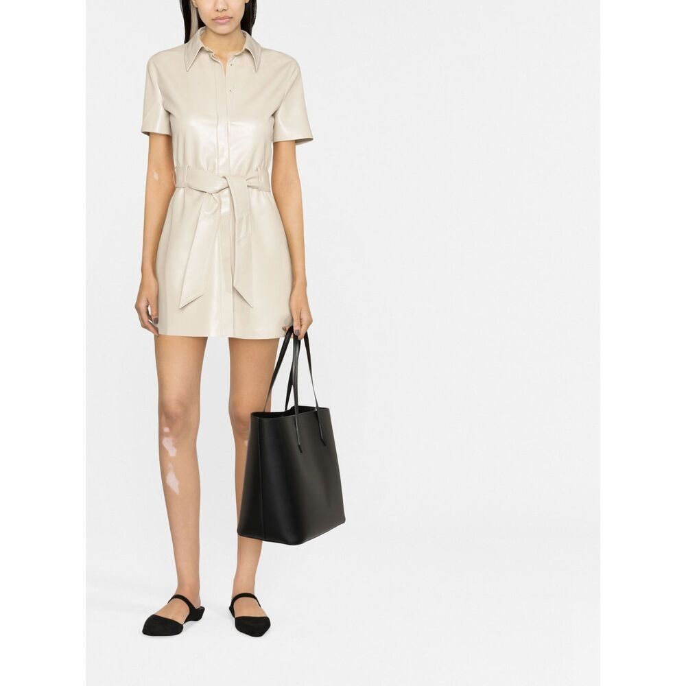Nanushka Taupe Halli Shirt Vegan Leather Dress In White