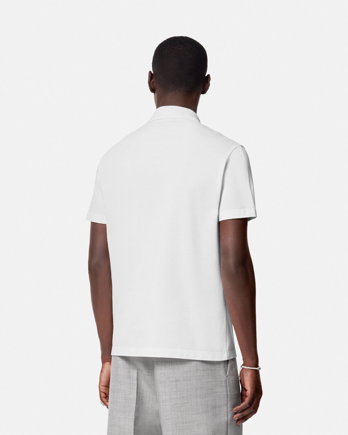 Versace Men Logo Piquet Polo Shirt In White