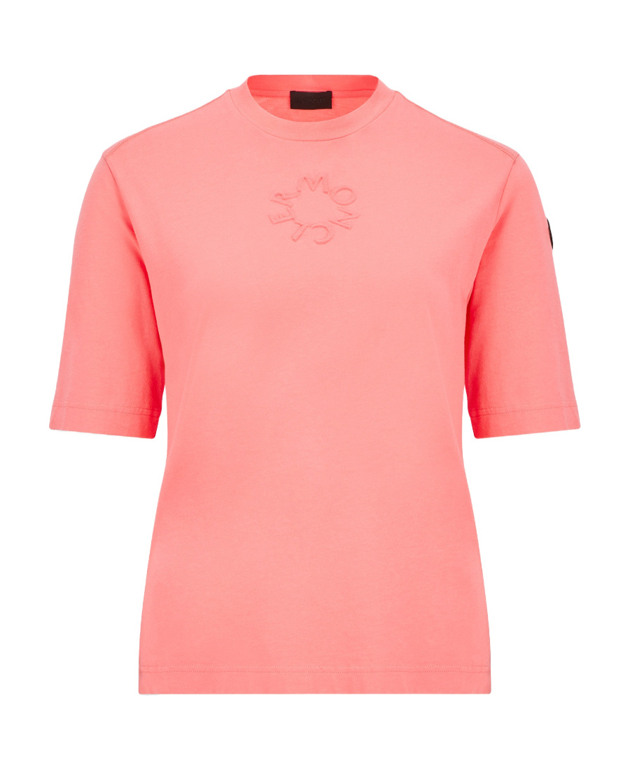 Moncler Logo-embossed Cotton T-shirt In Pink