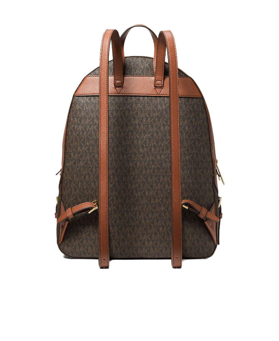 Michael Kors Jaycee Mini Xs Brown Signature Pvc Zip Pocket Shoulder Backpack Bag In Green