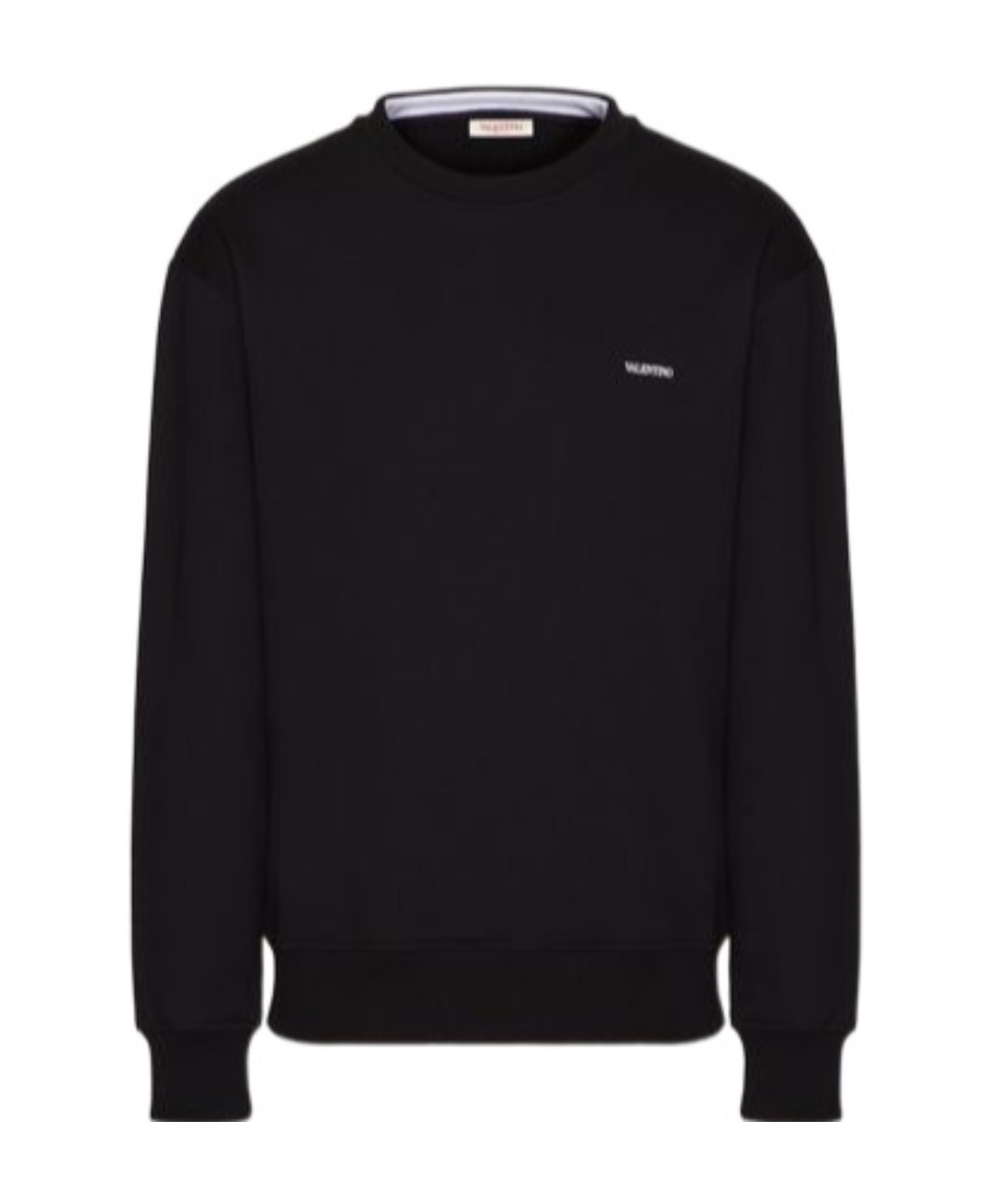 Valentino Felpa Girocollo In Cotone Con Logo Frontale In Black