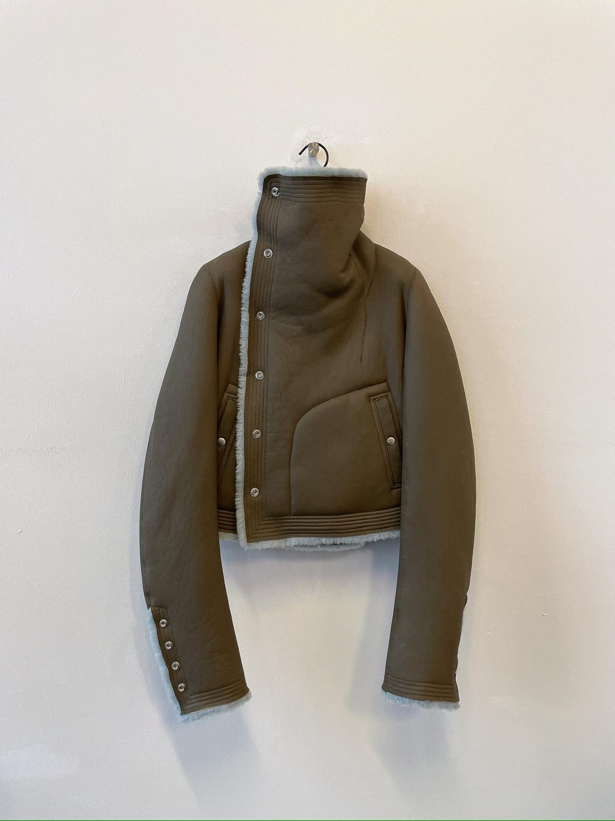 Rick Owens Oversized Pointed Collar Biker Jacket In Green