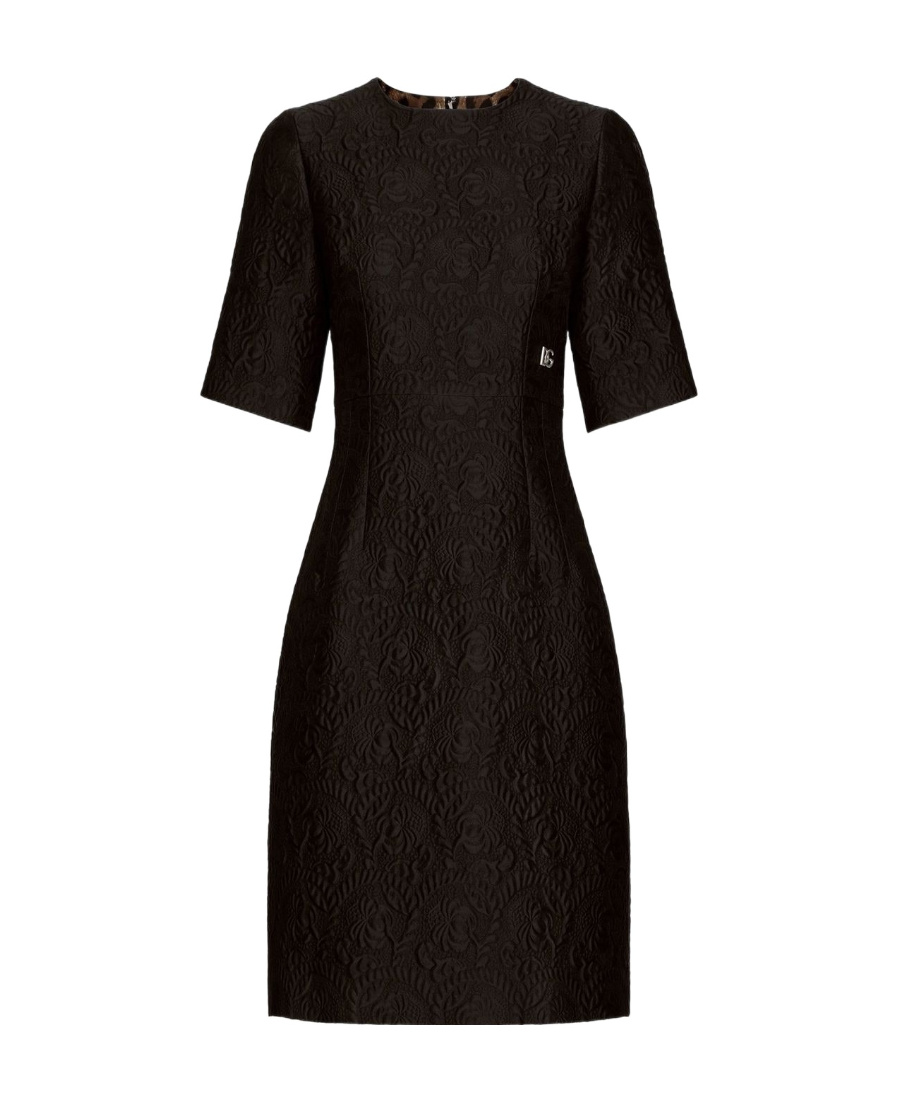 Dolce & Gabbana Black Floral Jacquard Midi Dress In Black