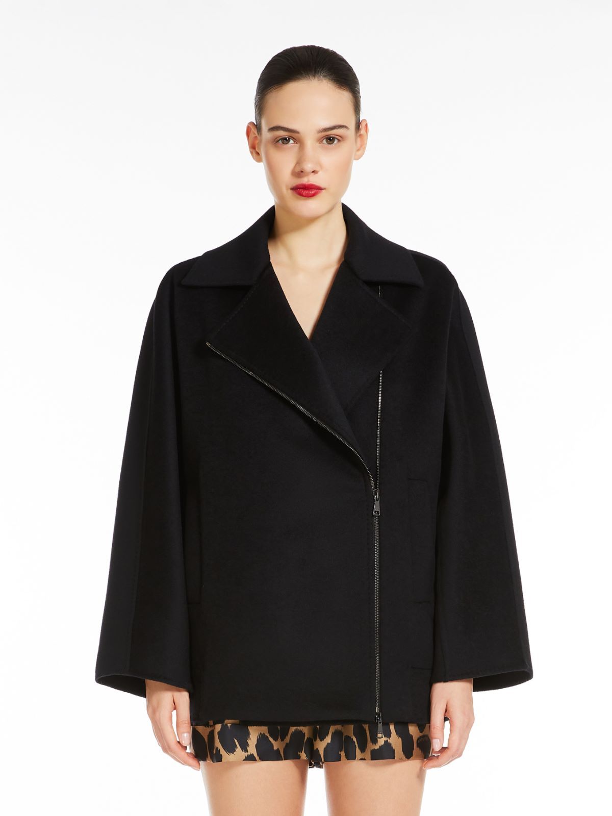 Max Mara Wool Double Tweed Coat In Black