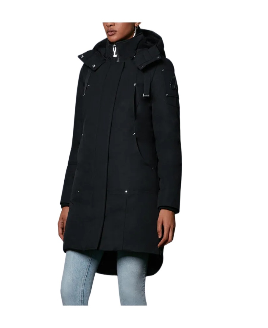 Moose Knuckles Logo Details Parker Down Jacket In Black