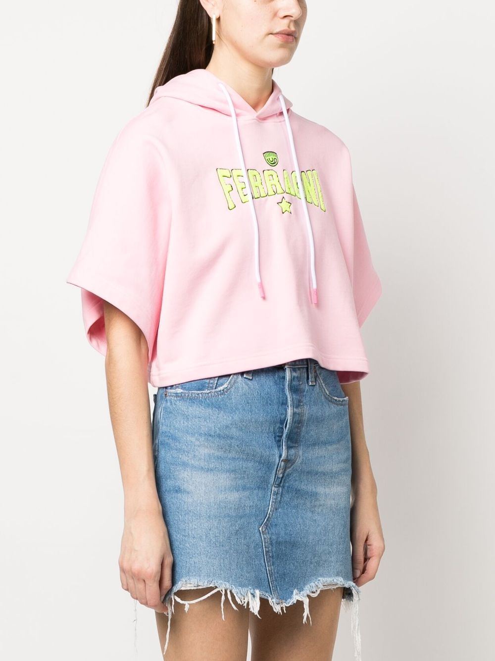 Chiara Ferragni Short-sleeve Cotton Hoodie In Pink