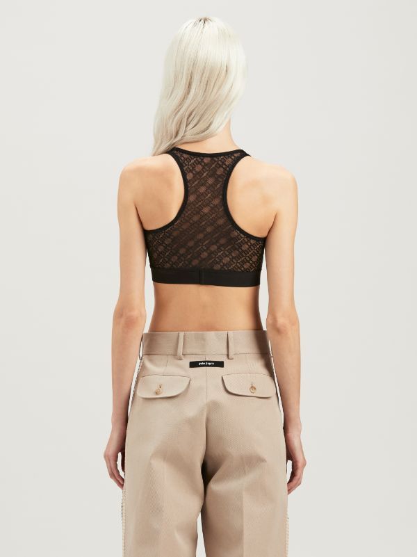 PALM ANGELS SHEER-LACE LOGO RACERBACK BRA