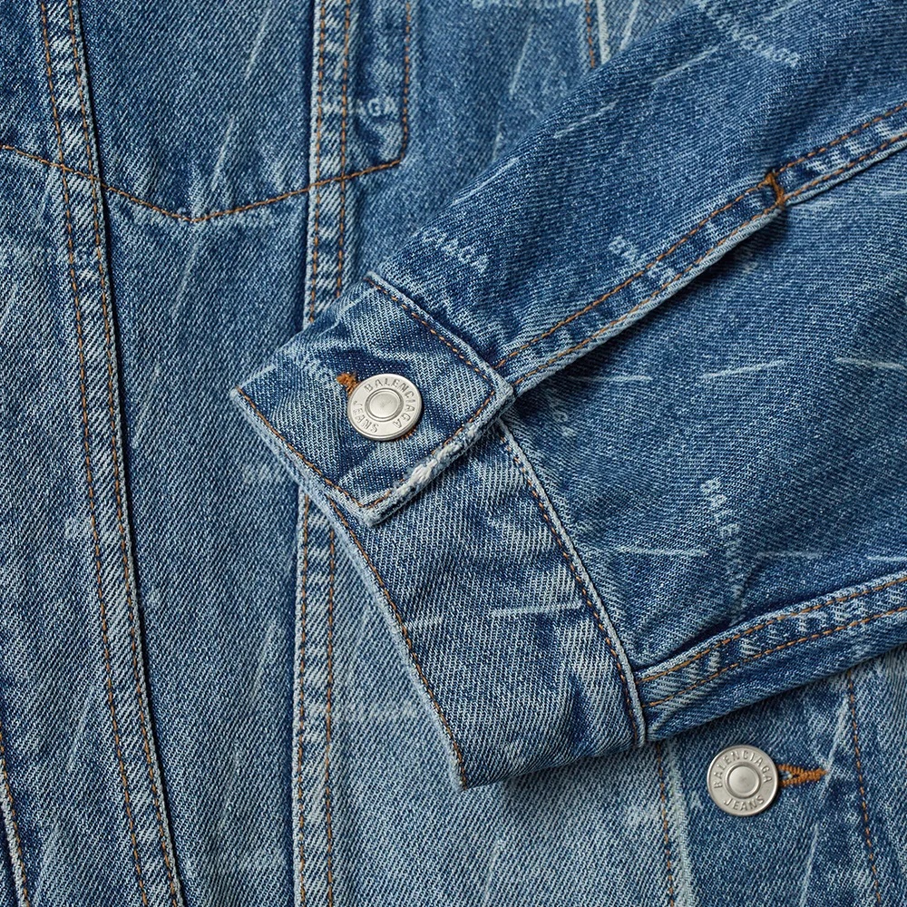 Balenciaga Logo Print Denim Jacket In Blue