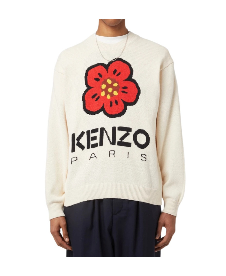 Kenzo Grey Crewneck Printed Sweatshirt In White