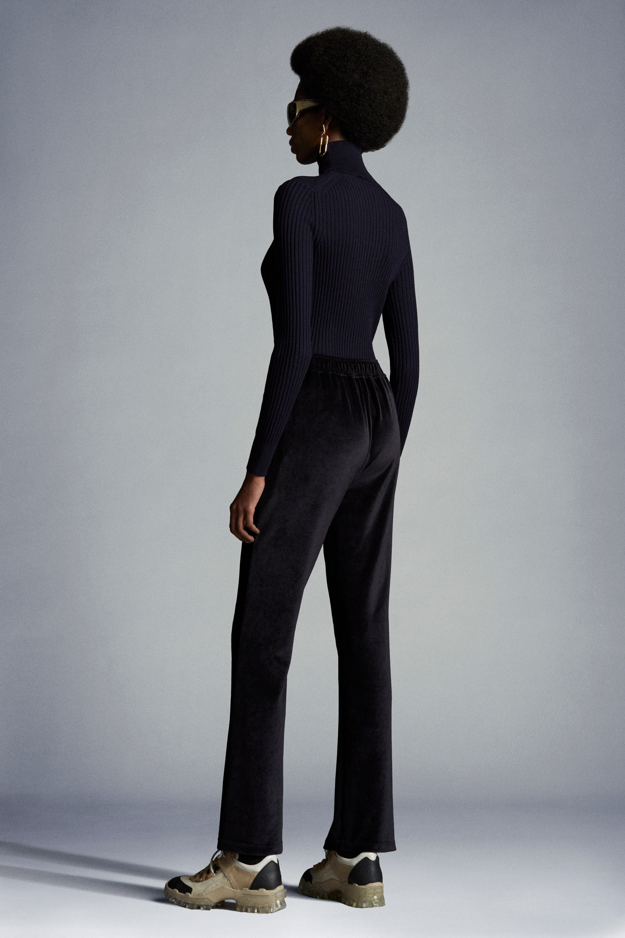 Moncler Straight-leg Velour Track Pants In Navy Blue