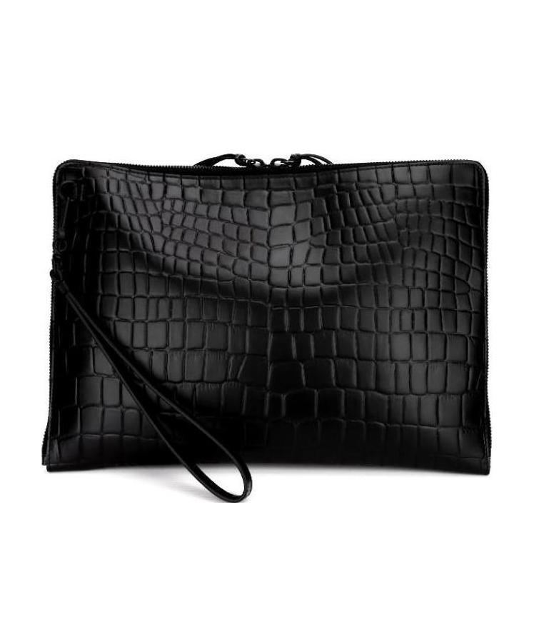 Balenciaga Imitation Crocodile Pattern Clutch In Black