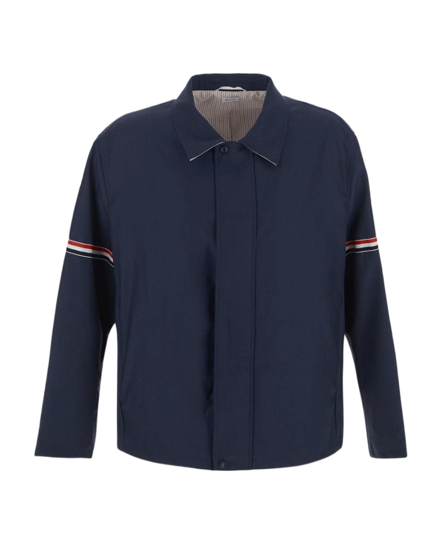Shop Thom Browne Signature-stripe Detail Shirt Jacket In Black