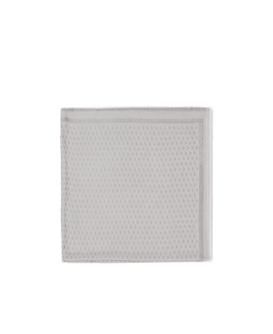 Emporio Armani Monogram Frayed Scarf In Gray