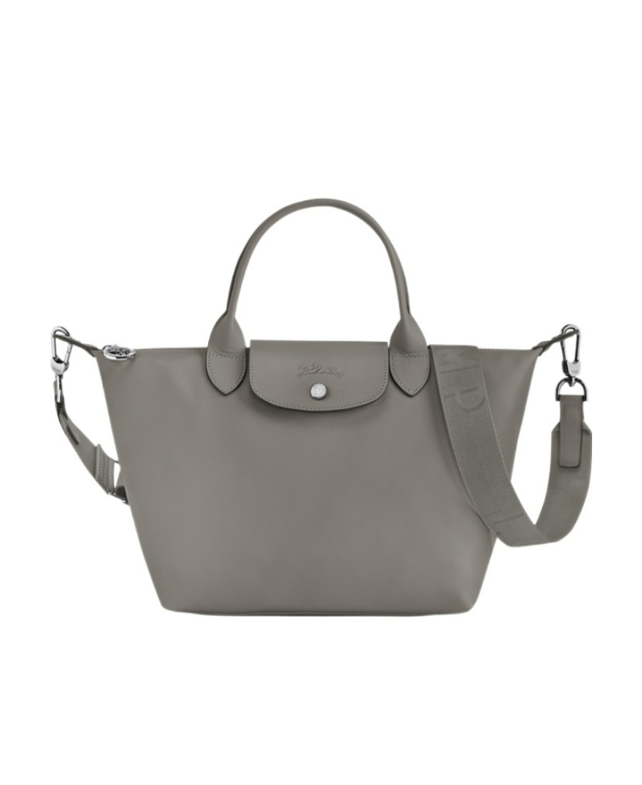Longchamp Le Pliage Xs Leather Short Handle Handbag In Gray