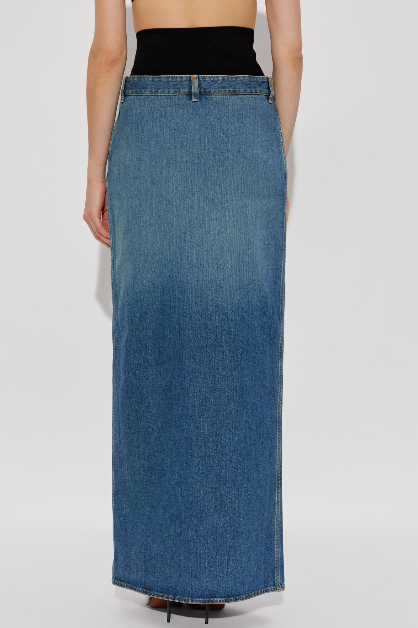 Alaïa Blue Knitted Waistband Denim Maxi Skirt In Blue