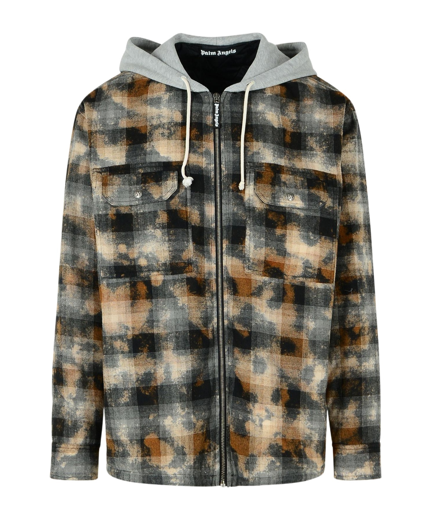 Palm Angels Curved Logo Check Padded Overshirt In Black