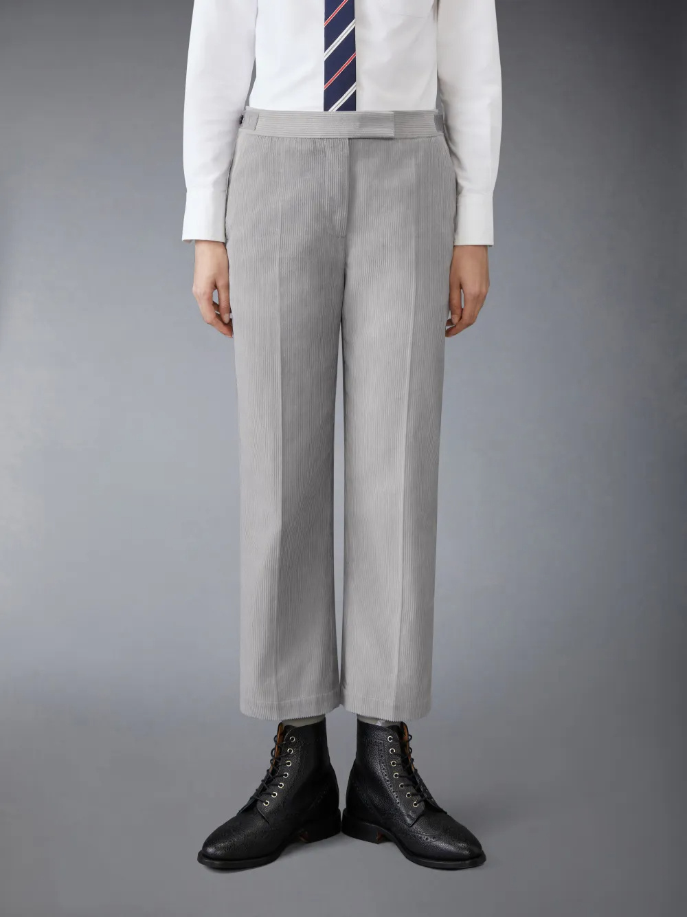 Thom Browne Corduroy Cotton Cropped Trousers In Gray