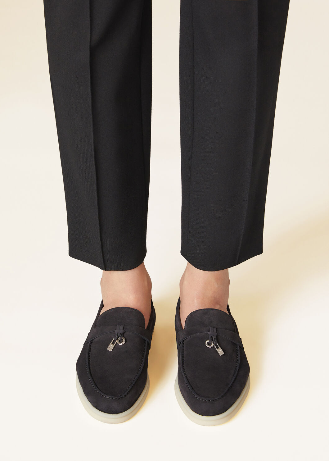 Loro Piana Summer Charms Walk Mokasin Shoes In Caviar Color