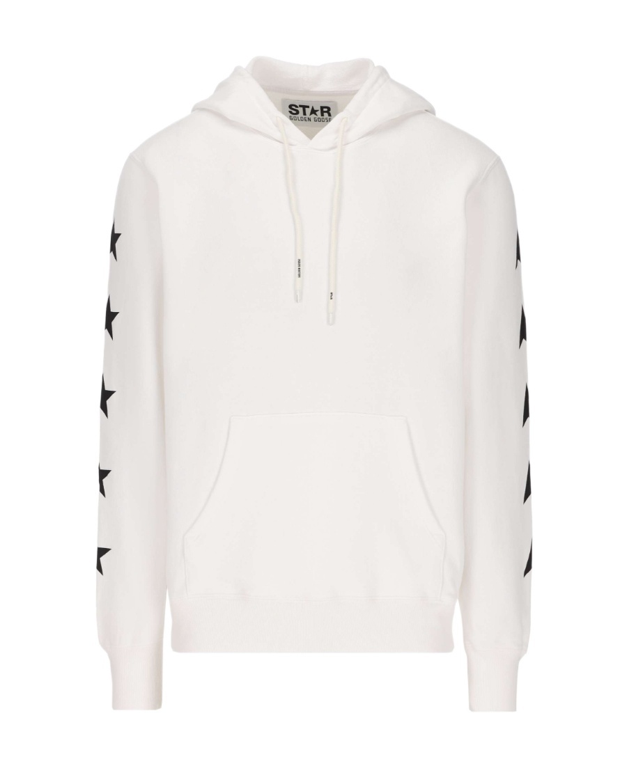Golden Goose Star Print Hooded Sweater With Kangaroo Pocket In White