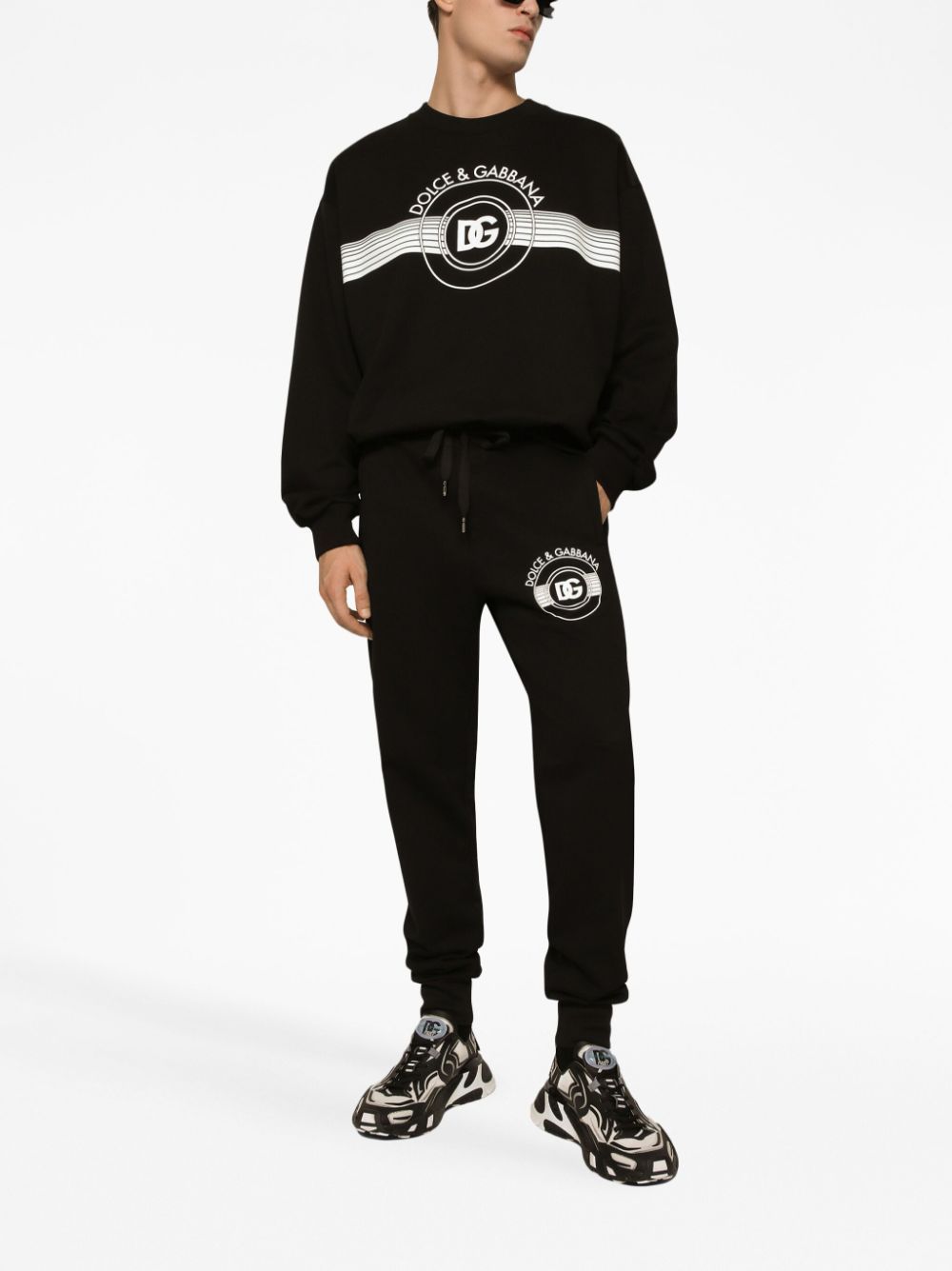 Dolce & Gabbana Logo-print Long-sleeved Cotton Sweatshirt In Black