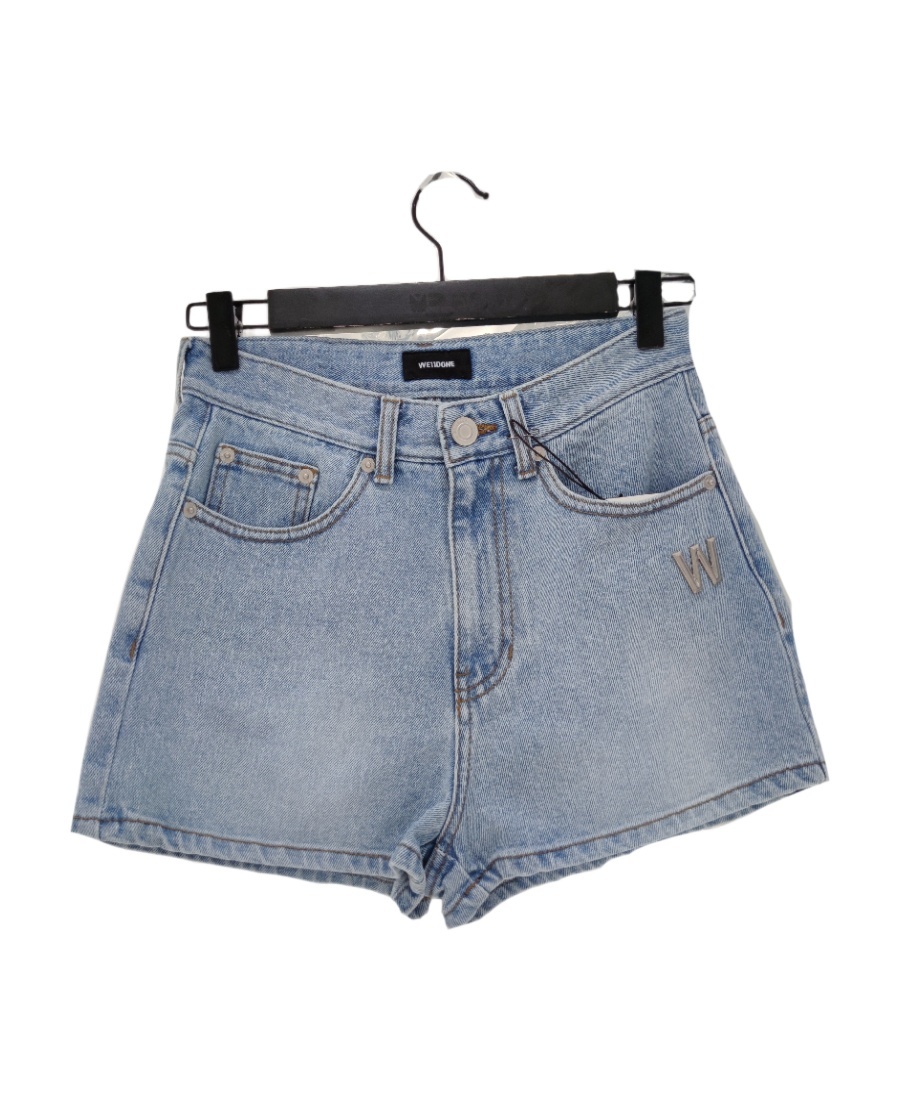 We11 Done Logo Denim Shorts In Blue