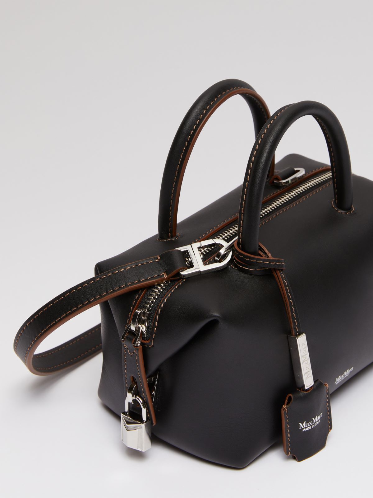 Max Mara Small Shiny Leather Satchel Bag In Black