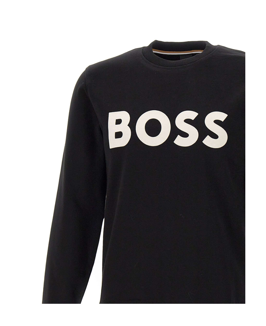 Hugo Boss Relaxed-fit Cotton-terry Sweatshirt With Rubber-print Logo In Black