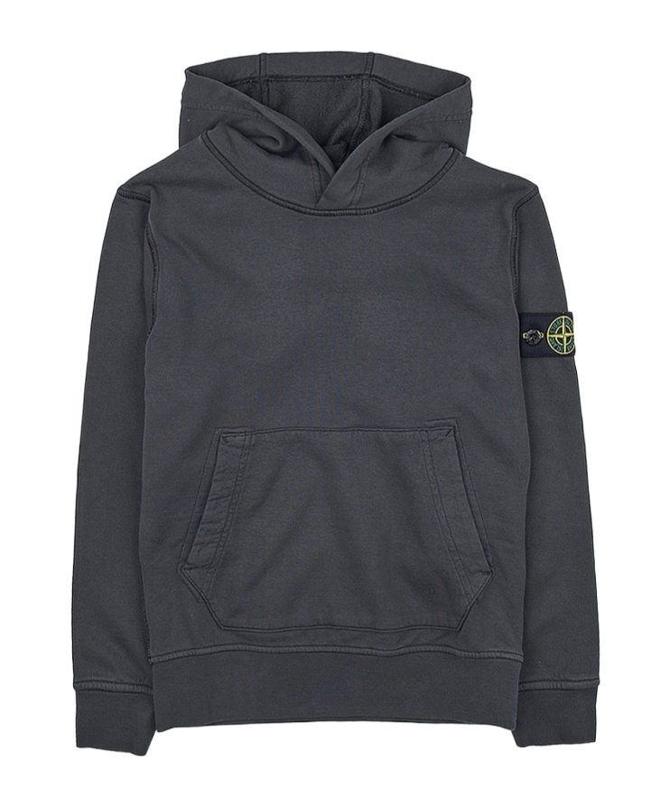 Stone Island Logo Hooded Sweater In Charcoal-grey
