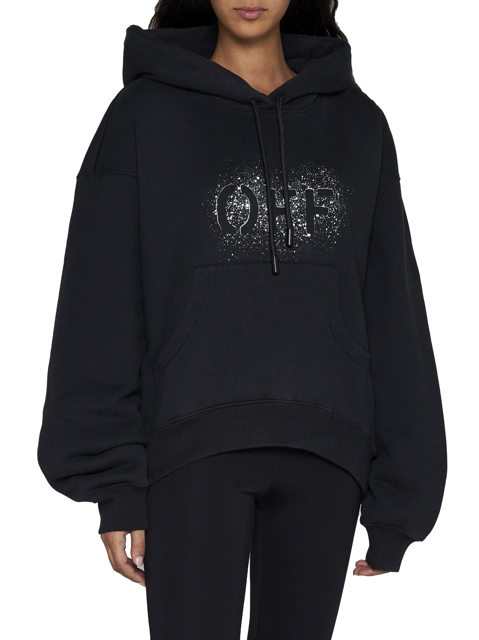 Off-white Spray-paint Logo Cotton Hoodie In Black
