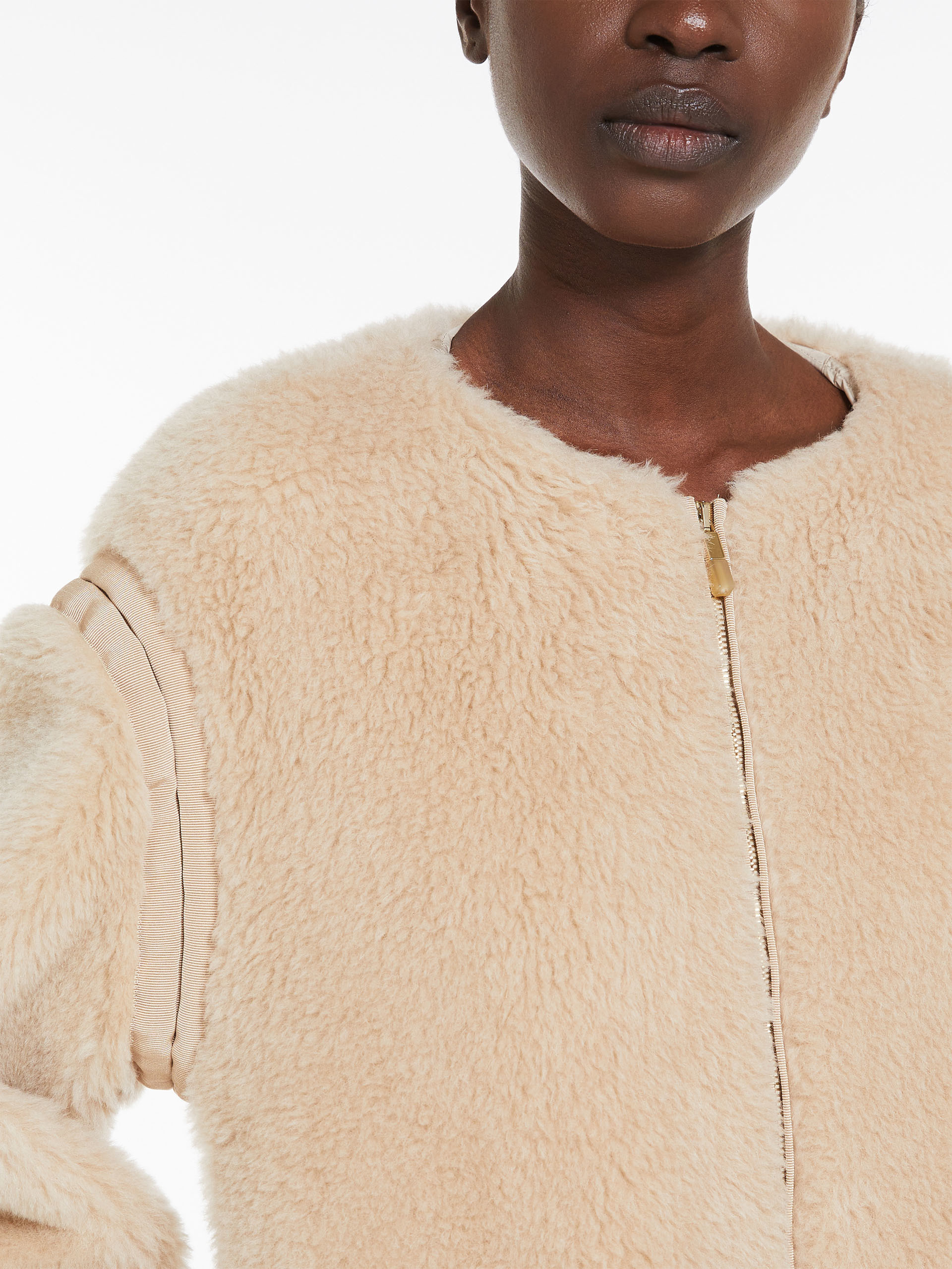 Max Mara Alpaca And Virgin Wool Fur Jacket In Nude