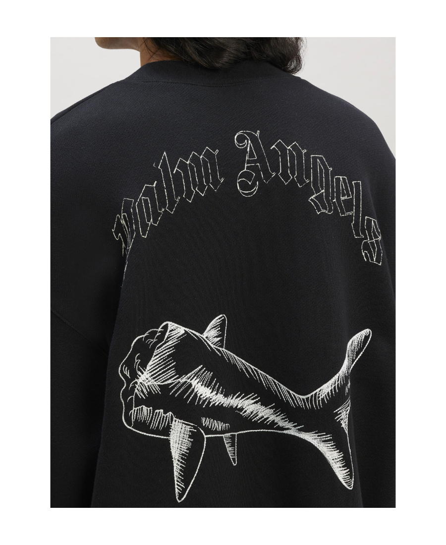 Palm Angels Broken Shark Print Sweatshirt In Black