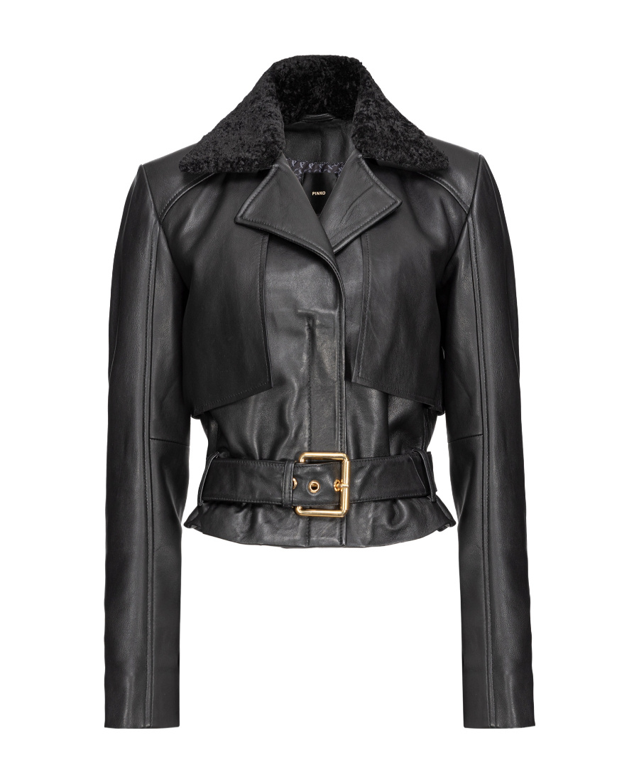 Pinko Faux-leather Belted Jacket In Multi