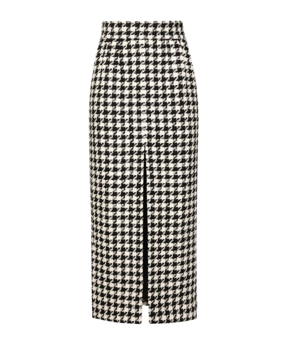 Dolce & Gabbana Houndstooth Wool And Cotton-blend Tweed Midi Skirt In Black