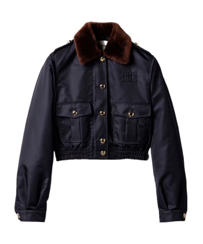 Miu Miu Technical Gazar Blouson Jacket In Blue