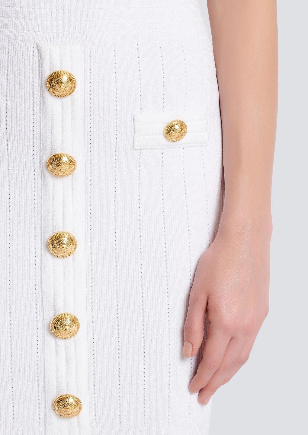 Balmain Button-embellished Ribbed-knit Minidress In White