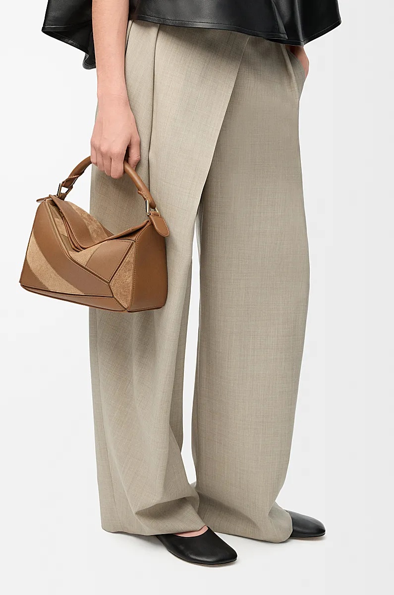 Loewe Womens Oak Puzzle Stripes Small Leather Top-handle Bag In Brown