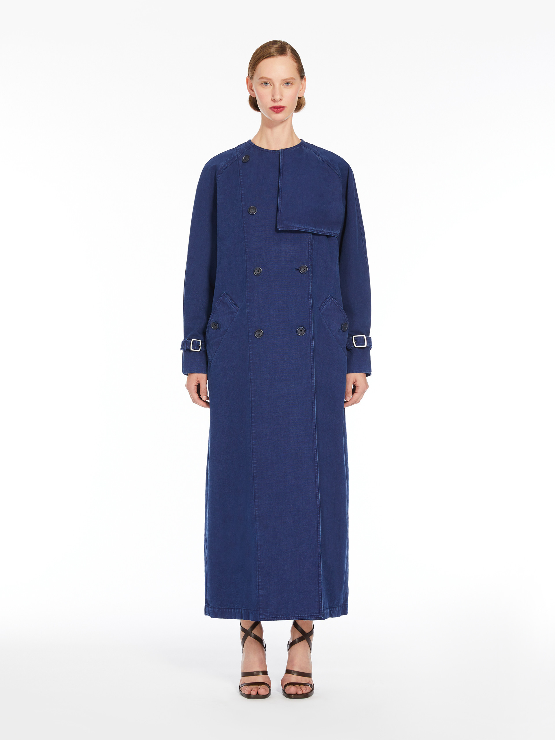 Max Mara Calao Long Denim Trench Coat In Blue