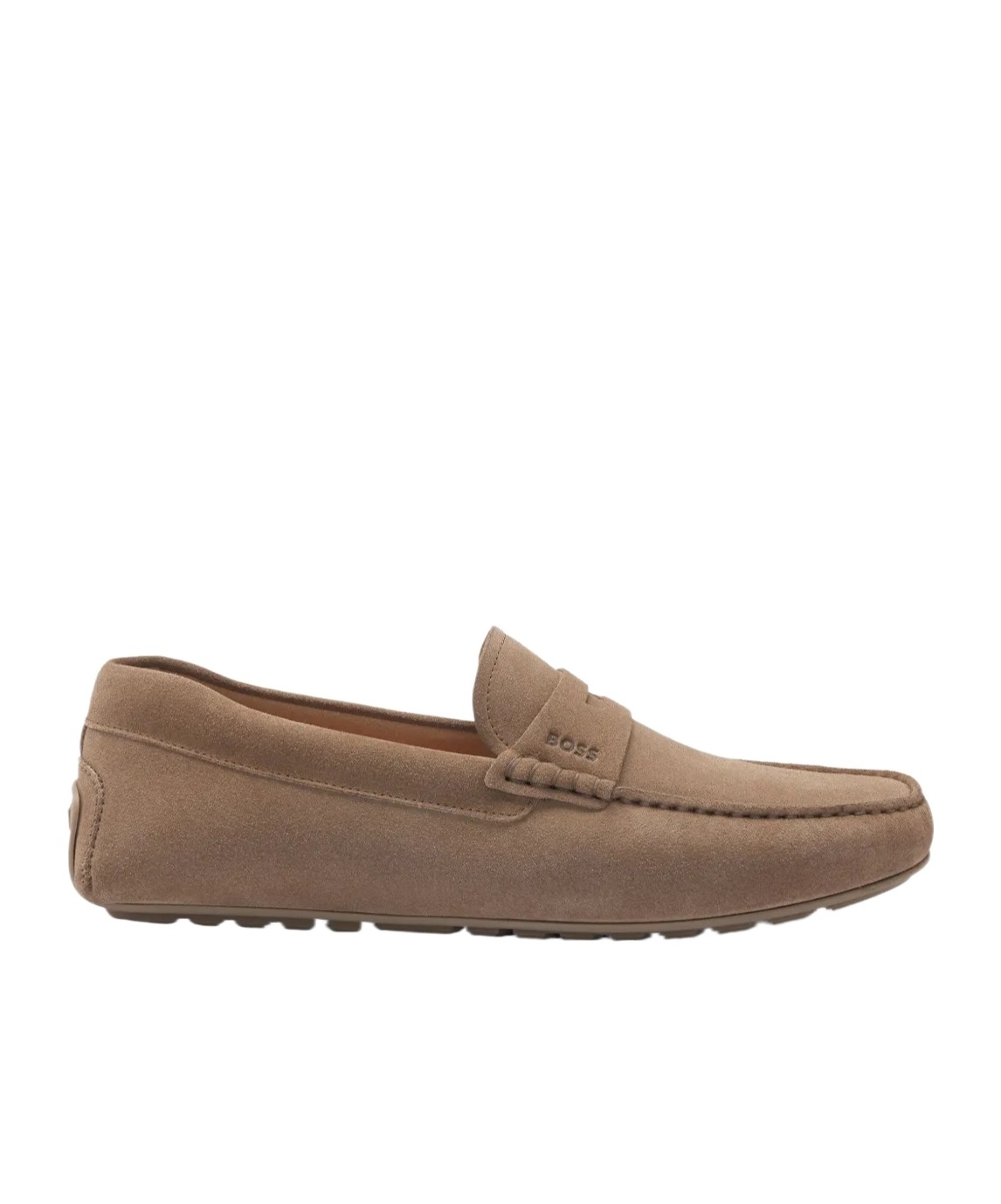 Hugo Boss Portuguese-crafted Moccasin Loafers In Suede With Penny Trim In Neutral