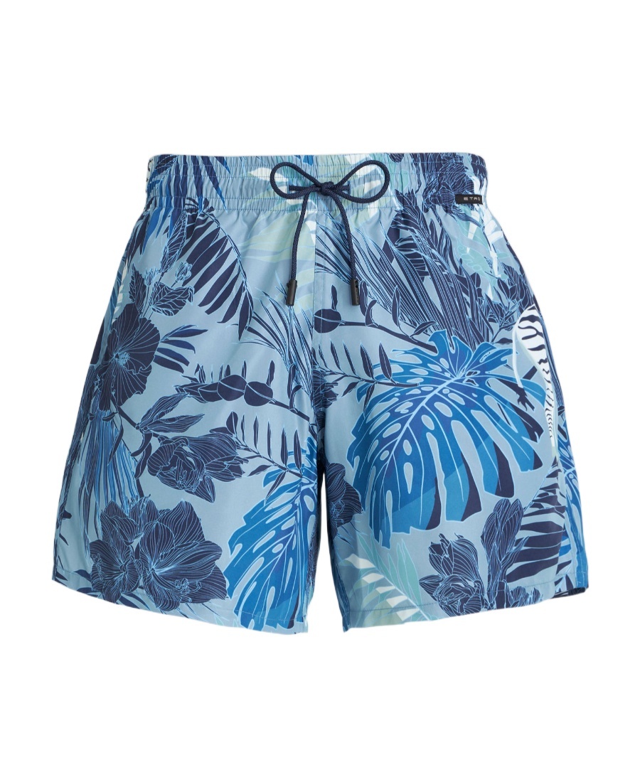 Etro Boxer Swimsuit With Maxi Floral Print In Blue