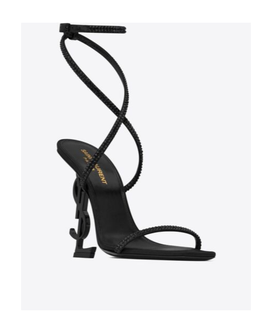 Shop Saint Laurent Opyum Sandals In Crepe Satin And Rhinestones With Black Heel