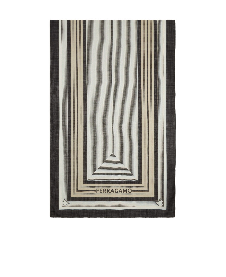 Ferragamo Logo Wool Scarf In Gray
